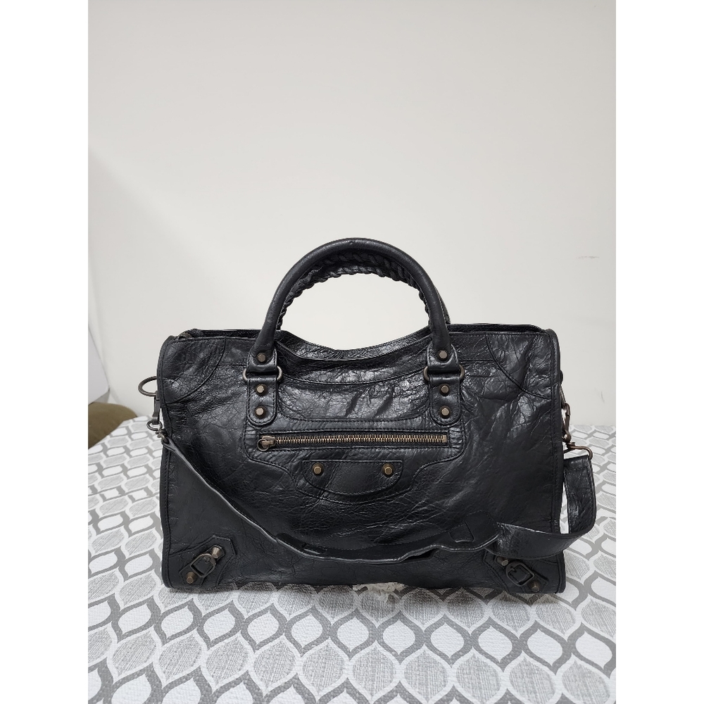 BALENCIAGA Anthracite Lambskin Leather Motorcycle Part Time Satchel Bag Black - Picture 8 of 15